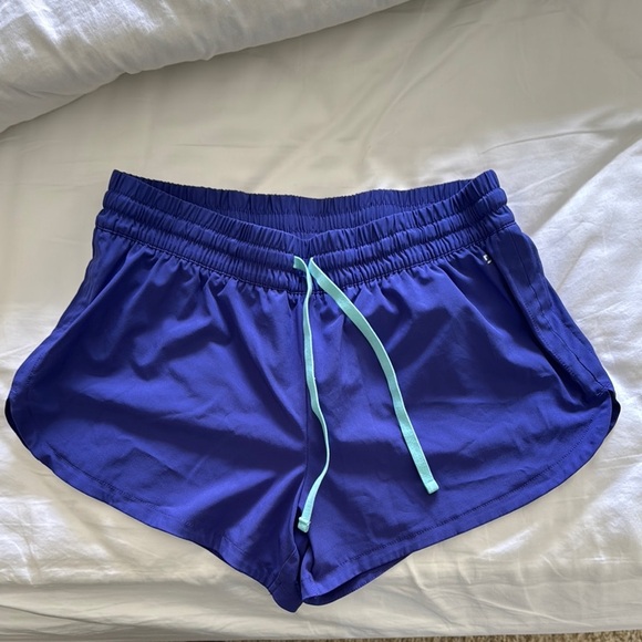 Pants - Blue Women's Shorts with Green Accents